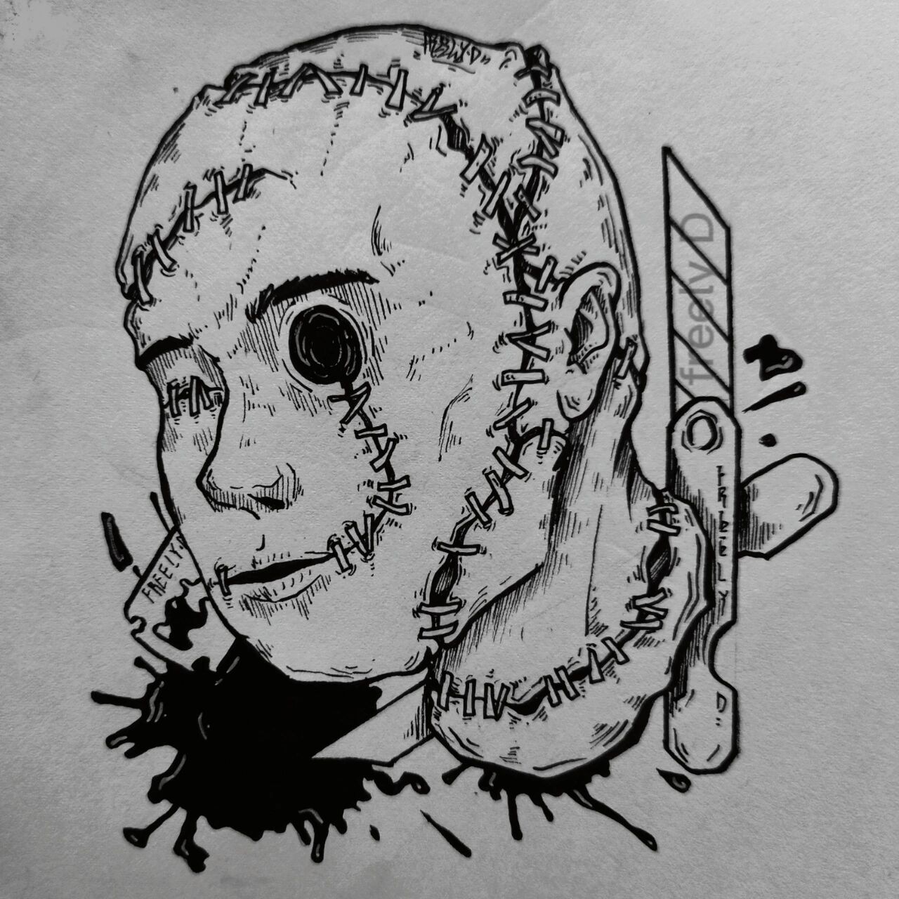 原创插画《病症》1 .自残 .人格分裂 .厌食症 .强迫症