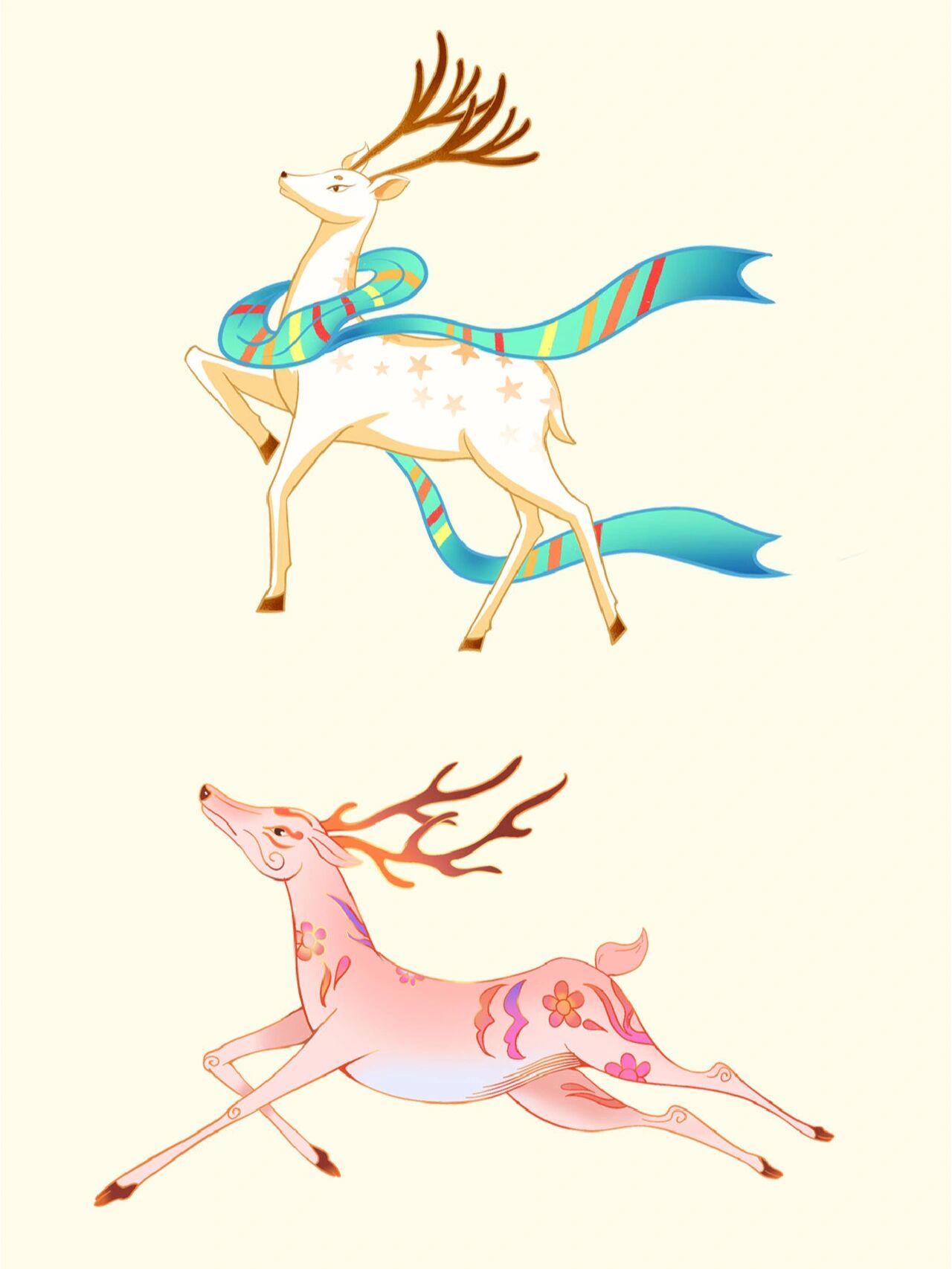 免抠素材 | 国潮七色鹿元素