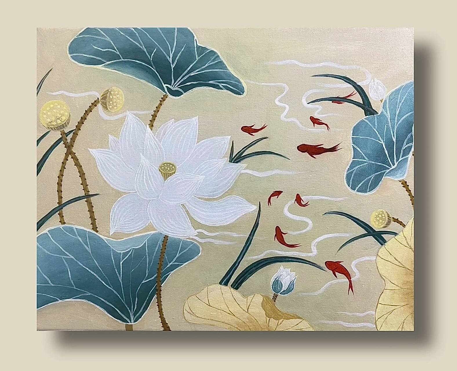 丙烯画·锦鲤戏莲·详细教程步骤图 96底色:白 拿坡里晃 少量土黄