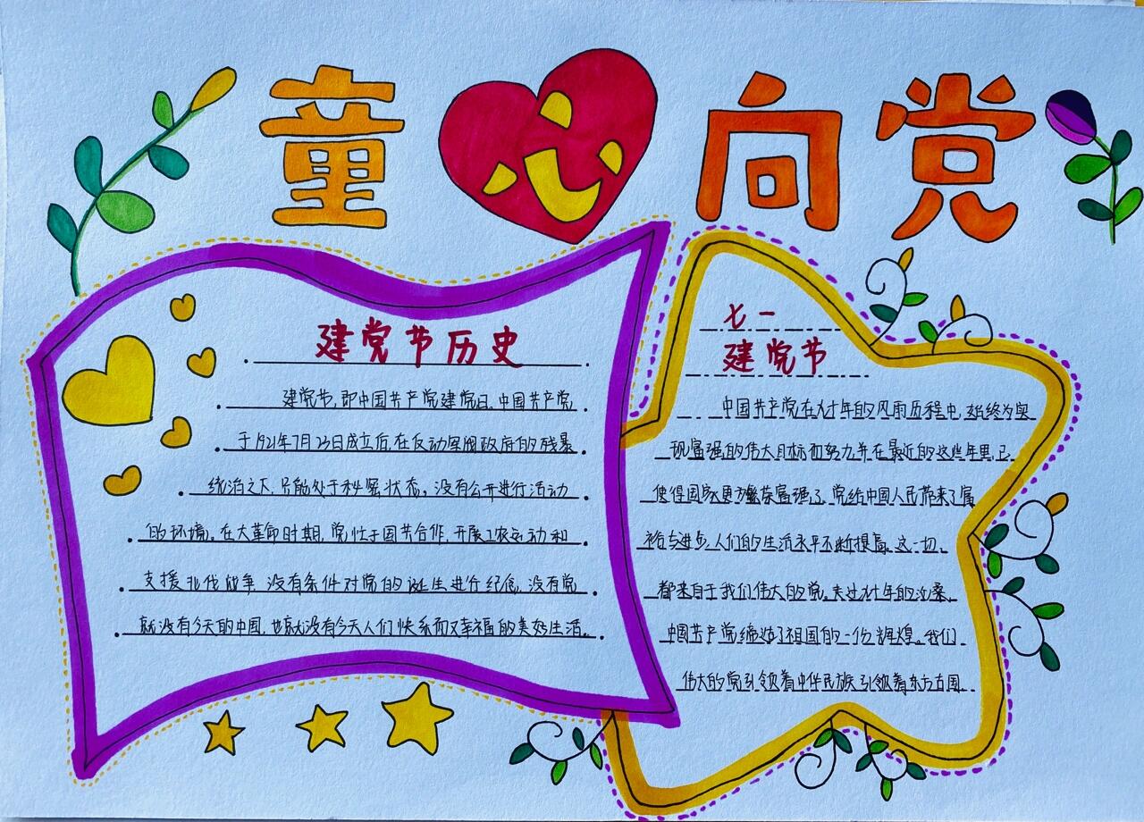 7.1 建党节 童心向党主题手抄报