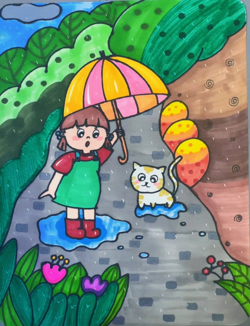 二年级美术《下雨了》范画