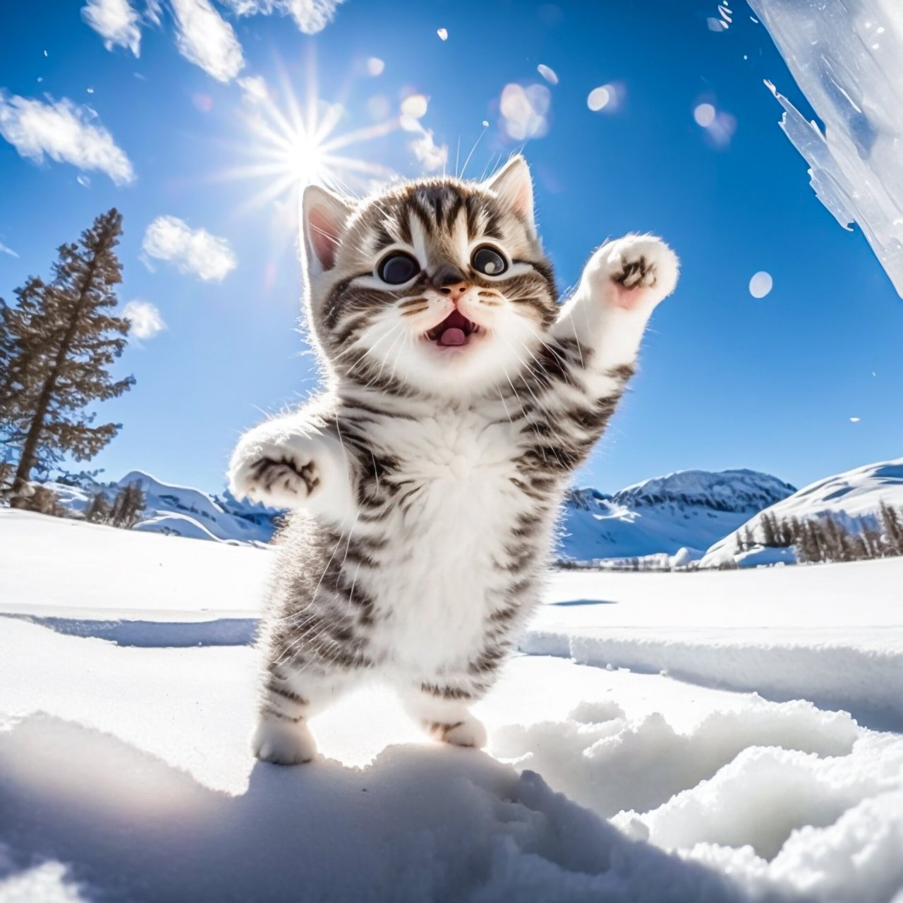 雪地里的可爱小猫咪.