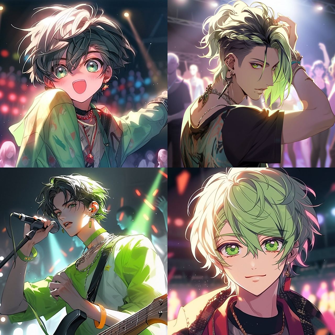 midjourney 绿发绿眼睛男孩 midjourney 绿发绿眼睛男孩头像 prompt