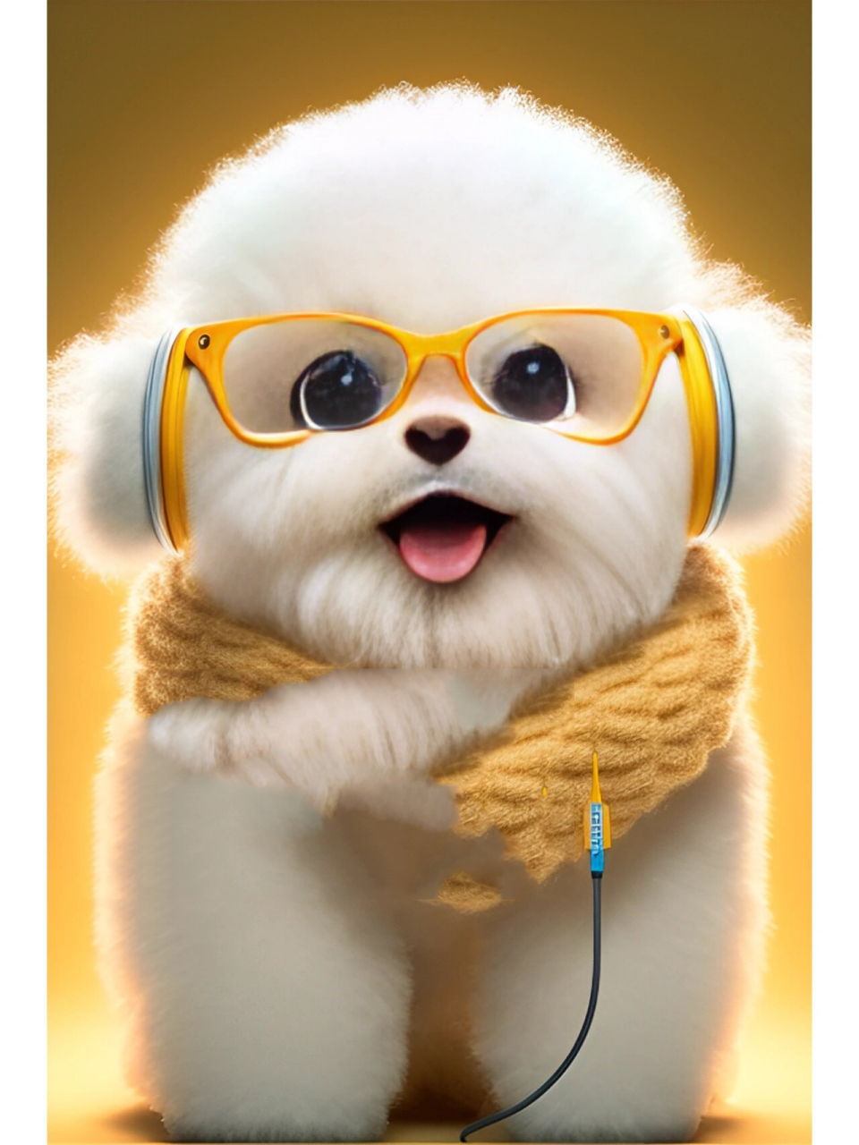 戴耳机听音乐的童话狗狗