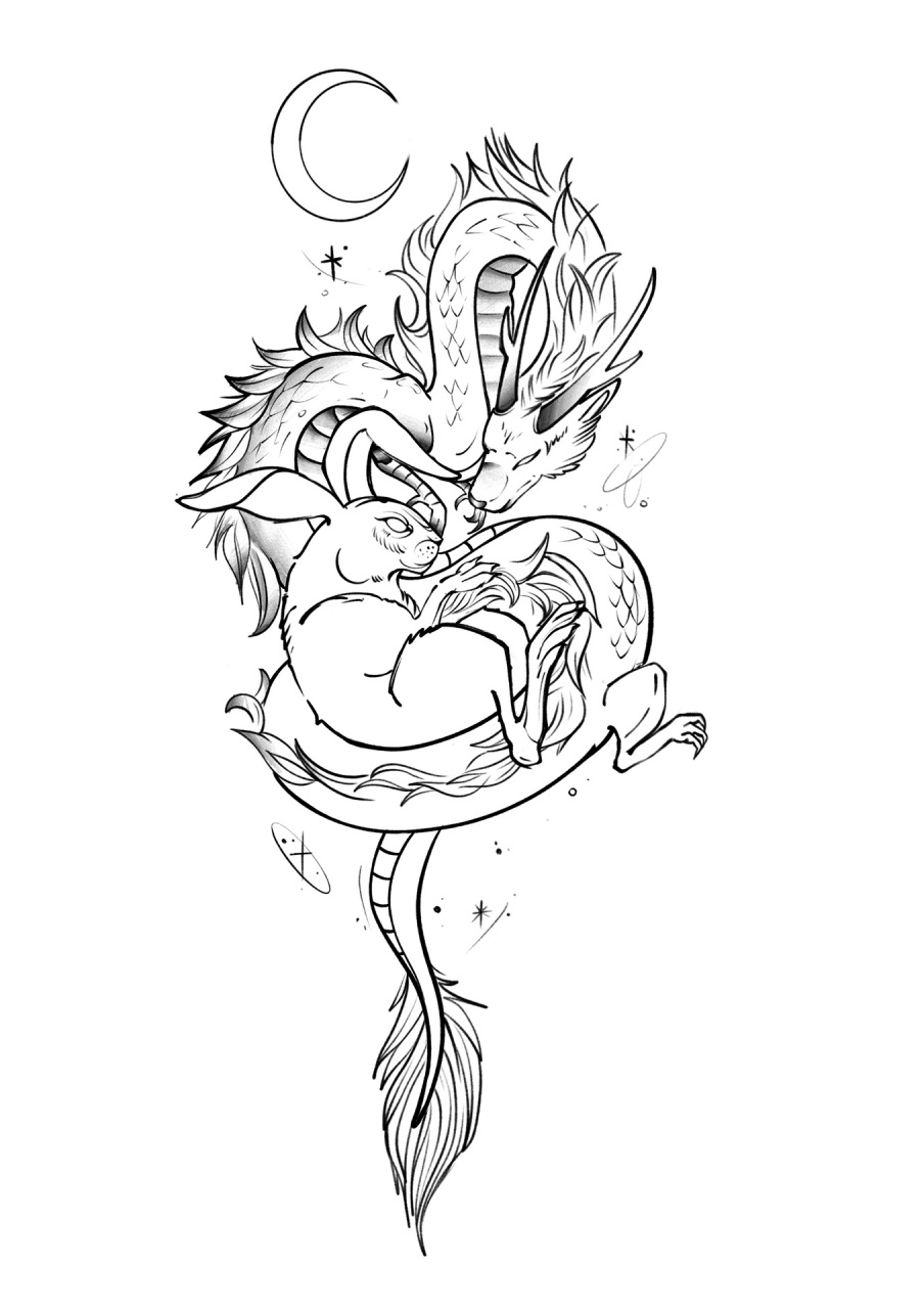 无偿设计纹身图     要求:龙盘兔 兔子要暗黑一点详细请发私～77