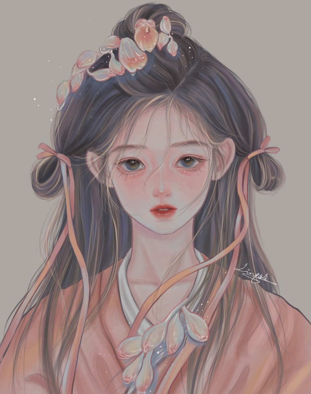 手绘头像 古风少女 古装 插画 这张豆蔻少女真的画了超久 超久 临摹