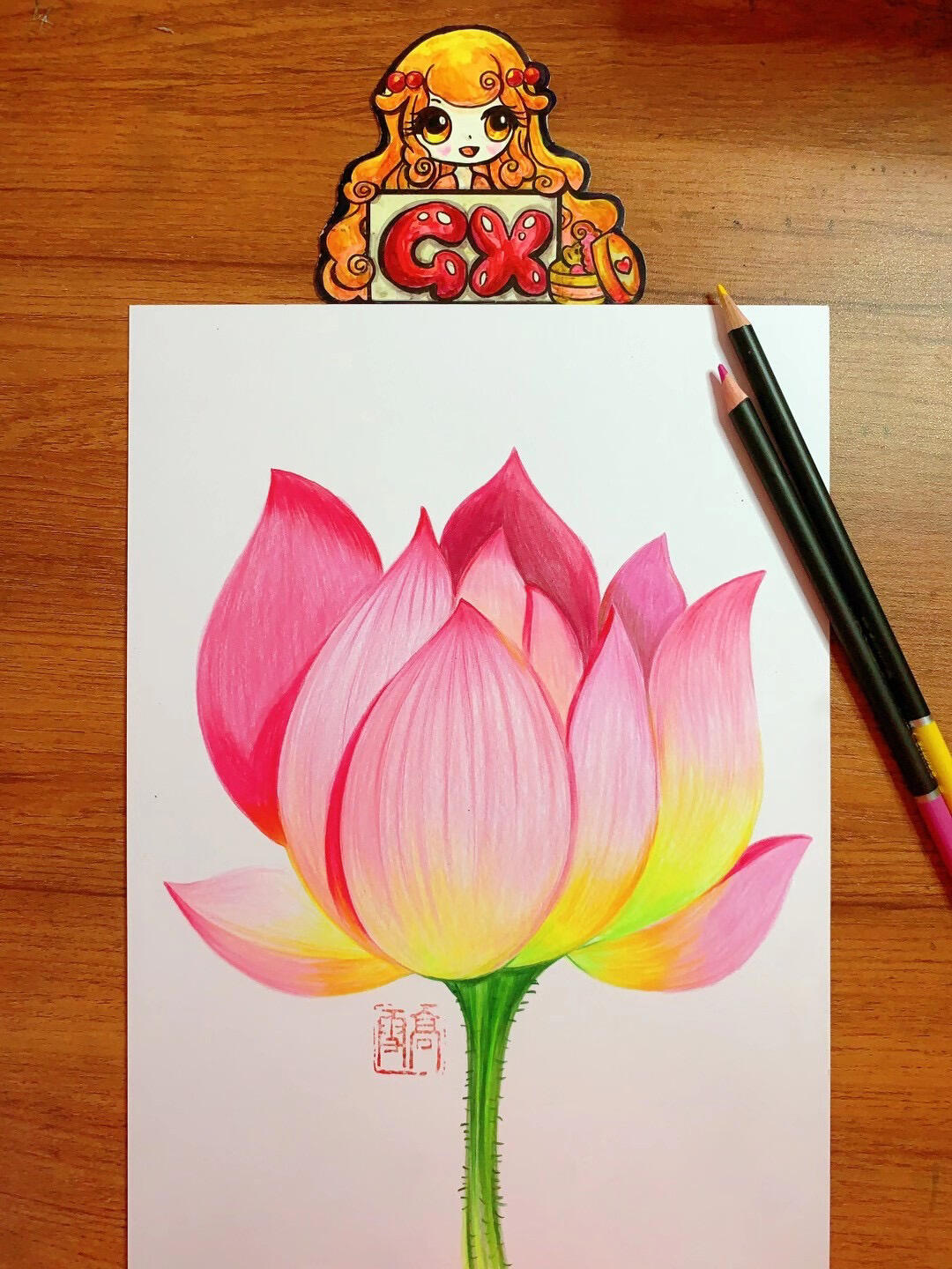 雪糕老师手绘彩铅荷花