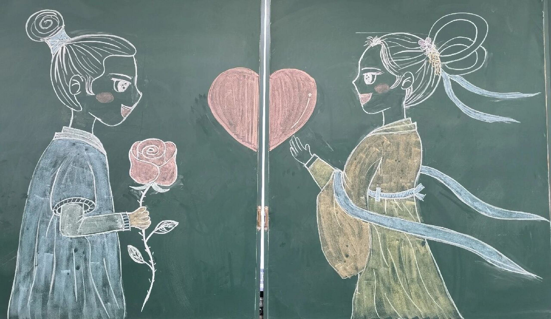 牛郎织女粉笔画 由顾千帆7815赵盼儿(中间图片借鉴)改编的粉笔画