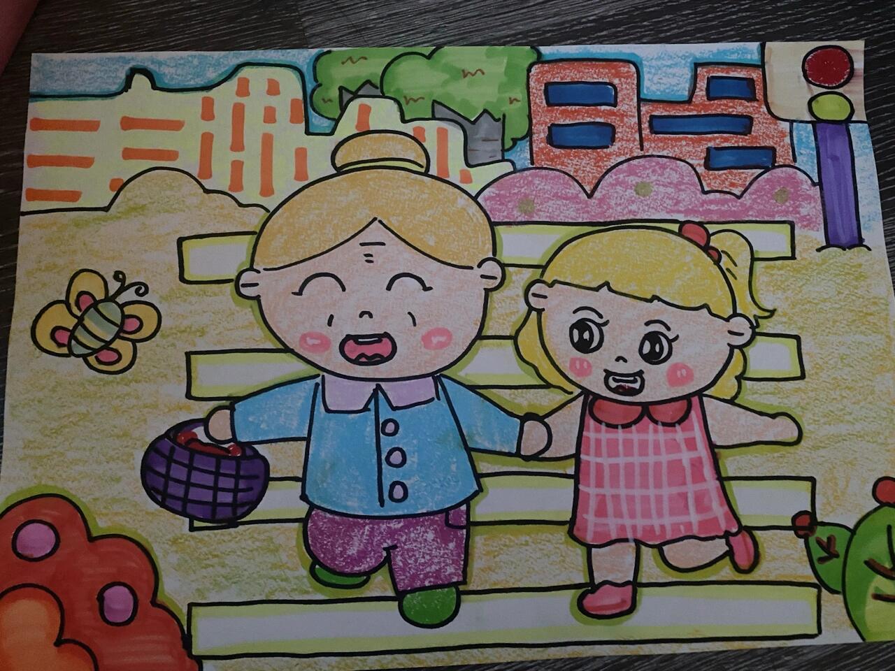 绘画练习:过马路,帮助他人