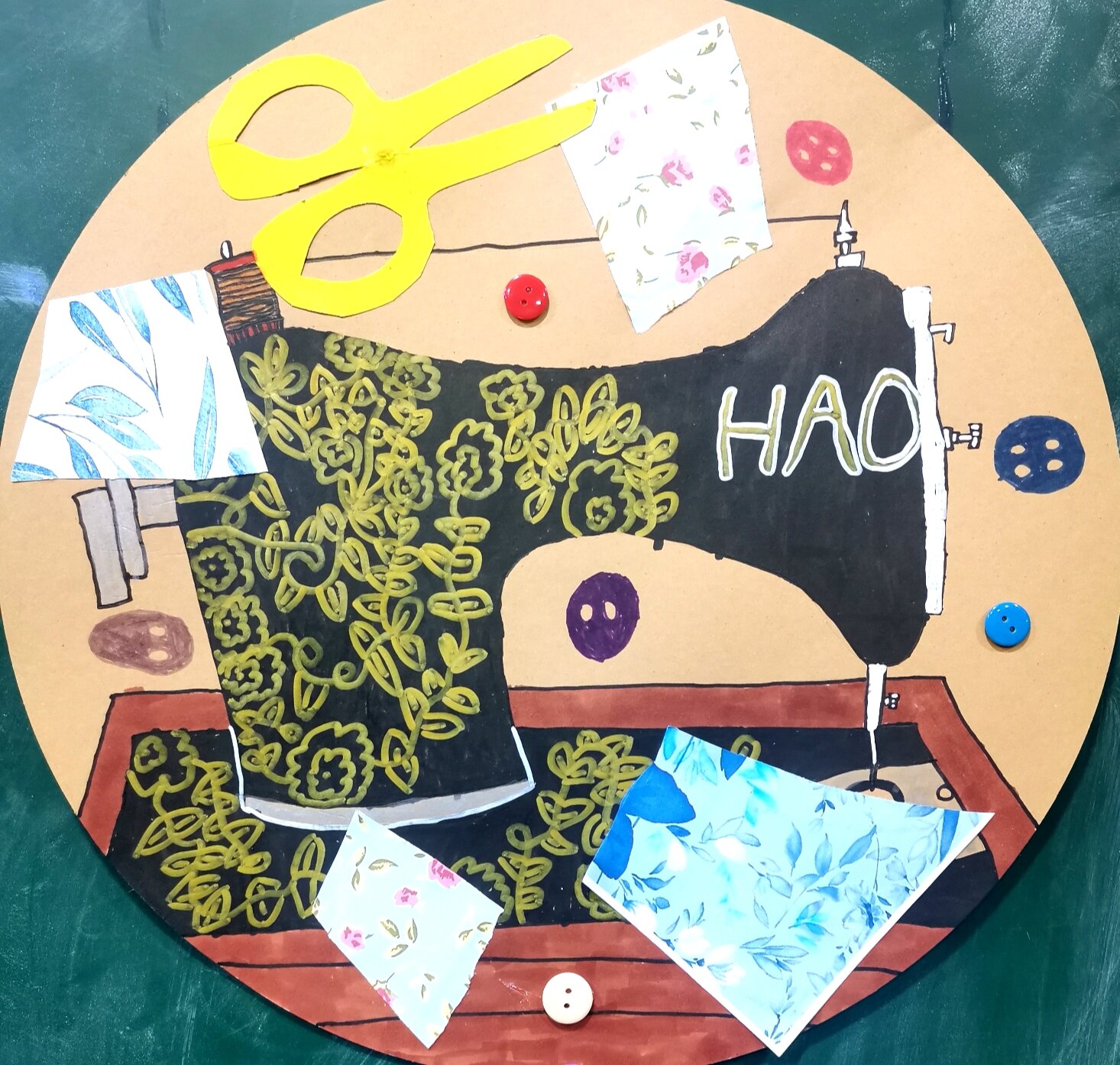 创意画/剪贴画《老式缝纫机》 适合一二年级学生