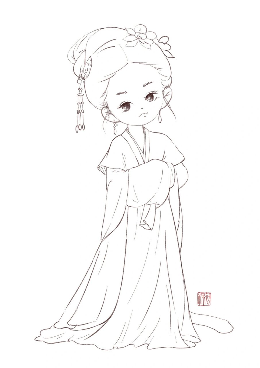 q版古装仕女图 真的很喜欢各式各样的古装 这么好的发簪服饰文化 咋就