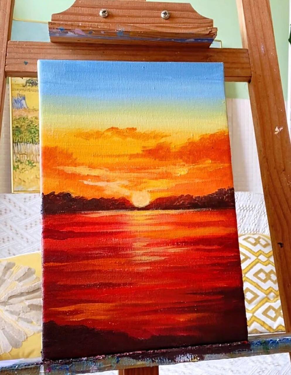 黄昏95丙烯画～后附步骤图/一起看火烧云 78 愿爱如晚霞,载着落日