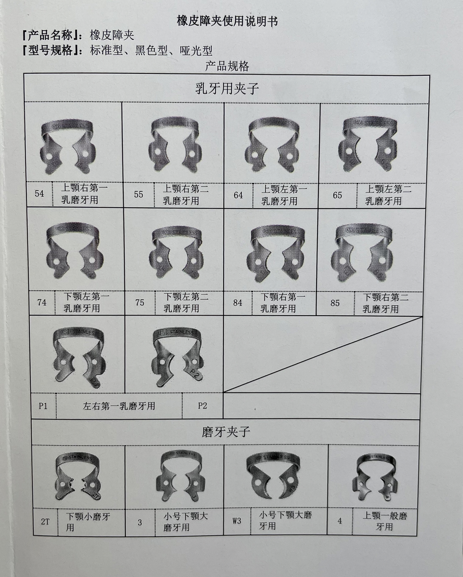 橡皮障夹使用说明书