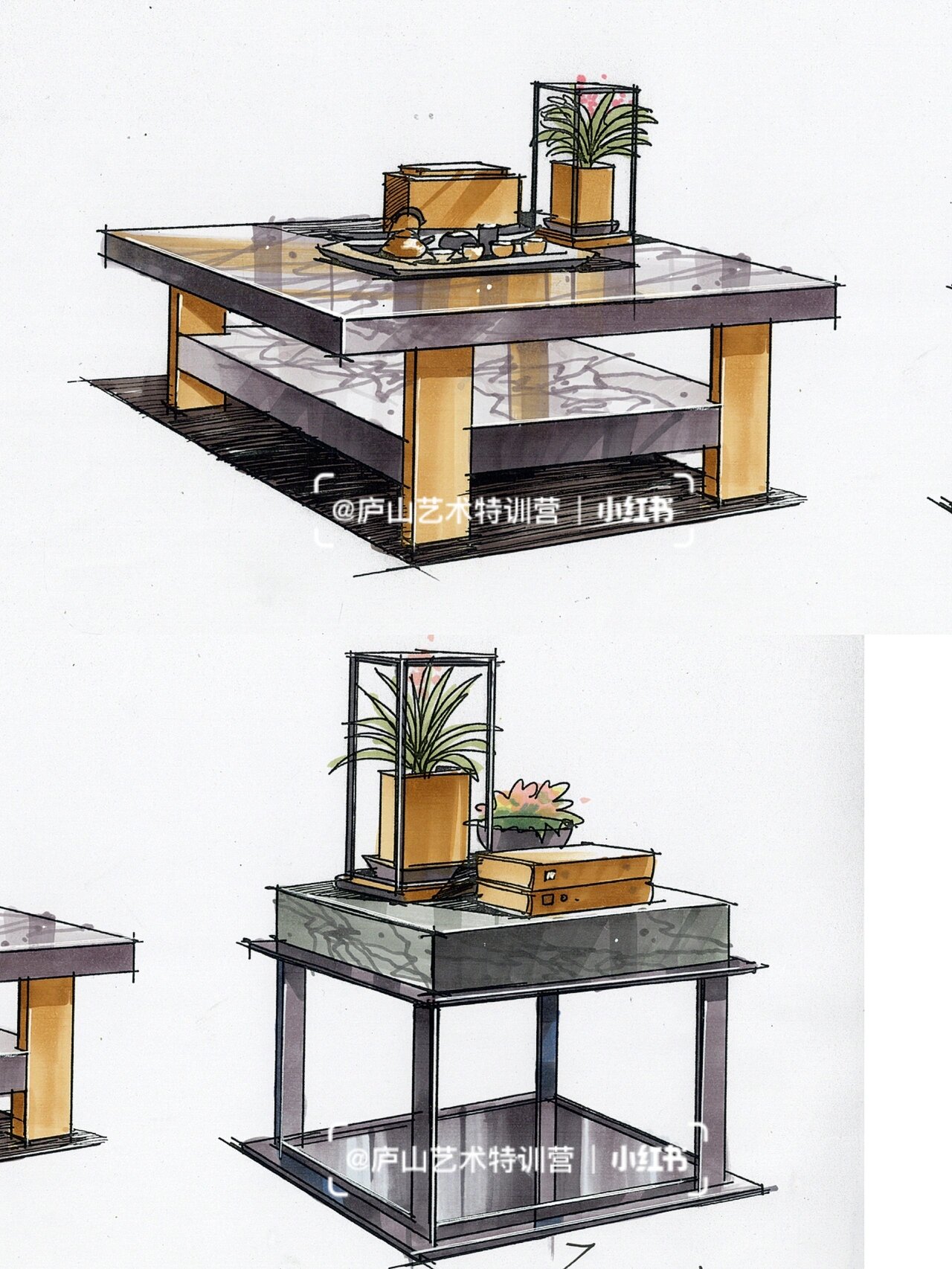 家具单体茶几边几手绘马克笔上色表达分享