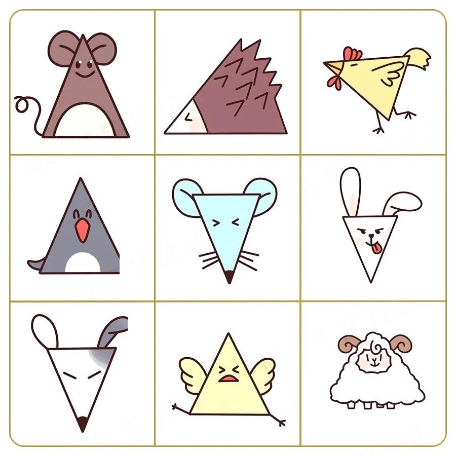 【区角素材】美工区三角形联想创意画动物大全
