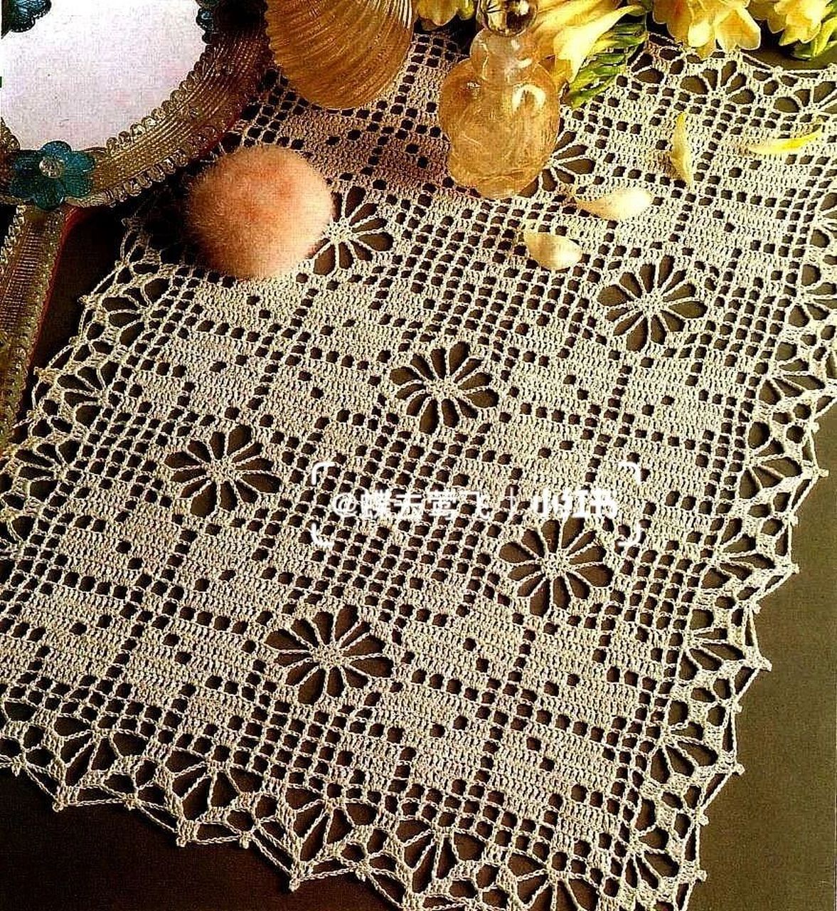 【图解】钩针手工编织 蕾丝餐巾桌布花片图案 #编织# #手工编织