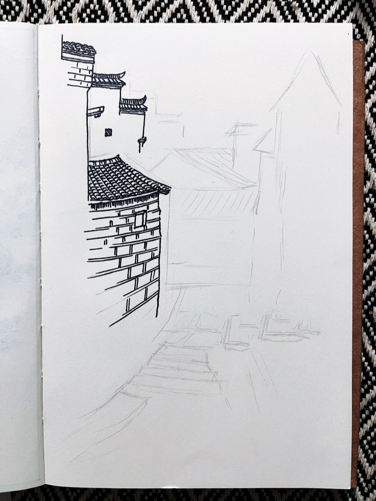 速写房屋|风景建筑|黑白线描