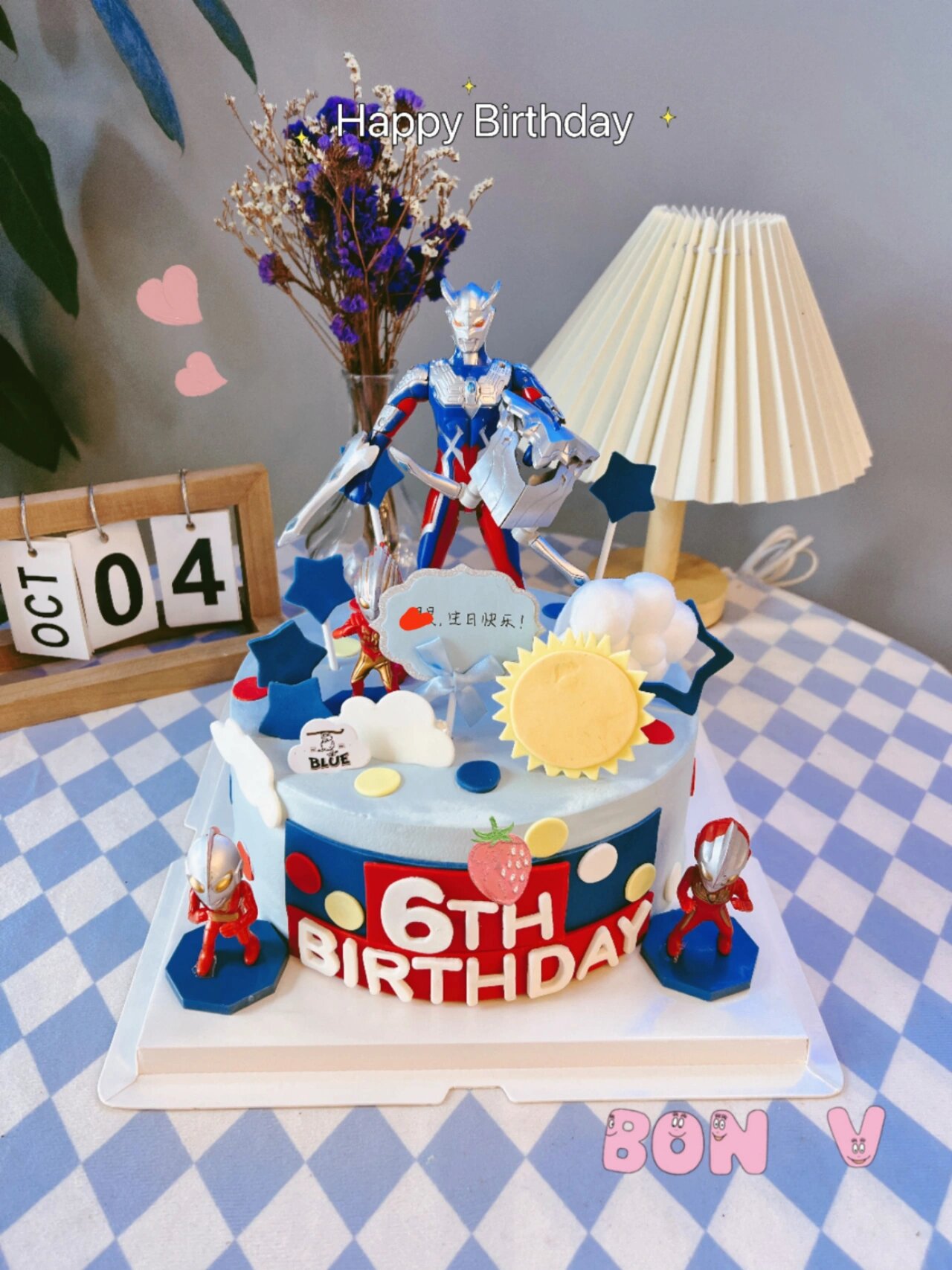 blue·蓝布鲁|塞罗超人半翻糖蛋糕 赛罗奥特曼超人半翻糖蛋糕