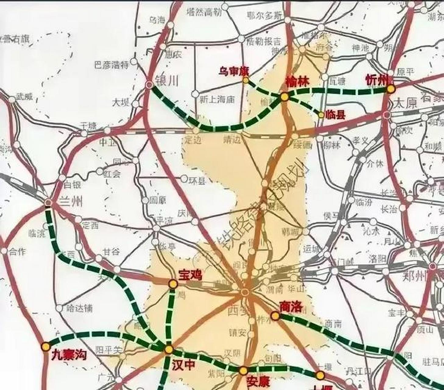 陕西高铁规划示意图,除了现在的西安,宝鸡两个高铁枢纽,未来要打造