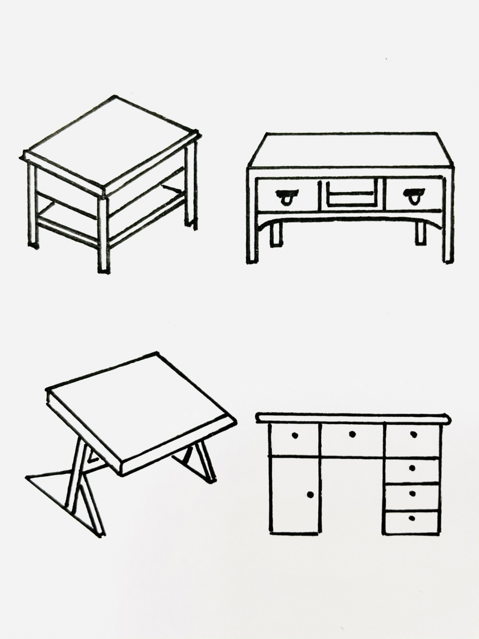 【简笔画】桌子 分享一组桌子简笔画 各种形态 一应俱全 拿出放手帐里