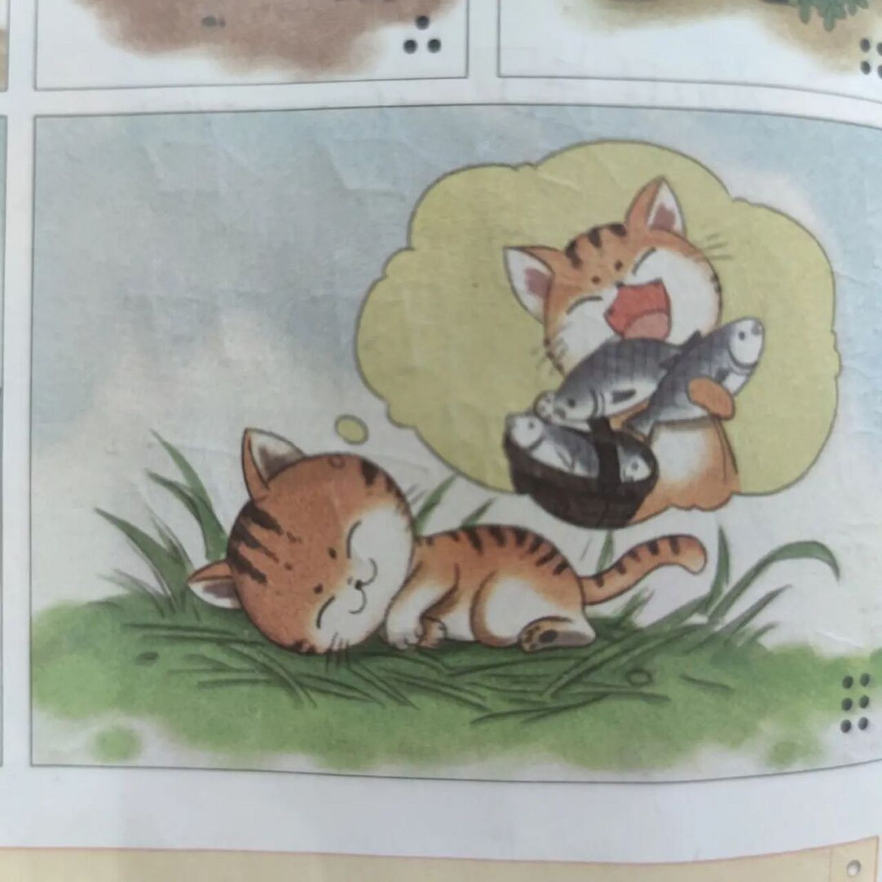 画一画课本插画466|儿童画《小猫种鱼》 带着学生练习画课本插画的