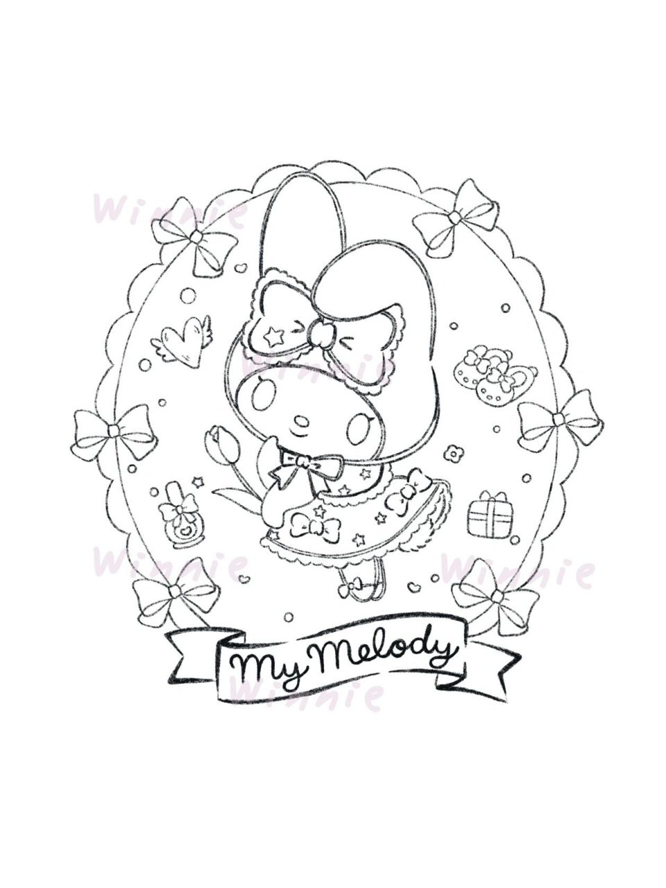 【手绘彩铅卡通】三丽鸥/美乐蒂/附线稿 老规矩:完整绘画过程视频在