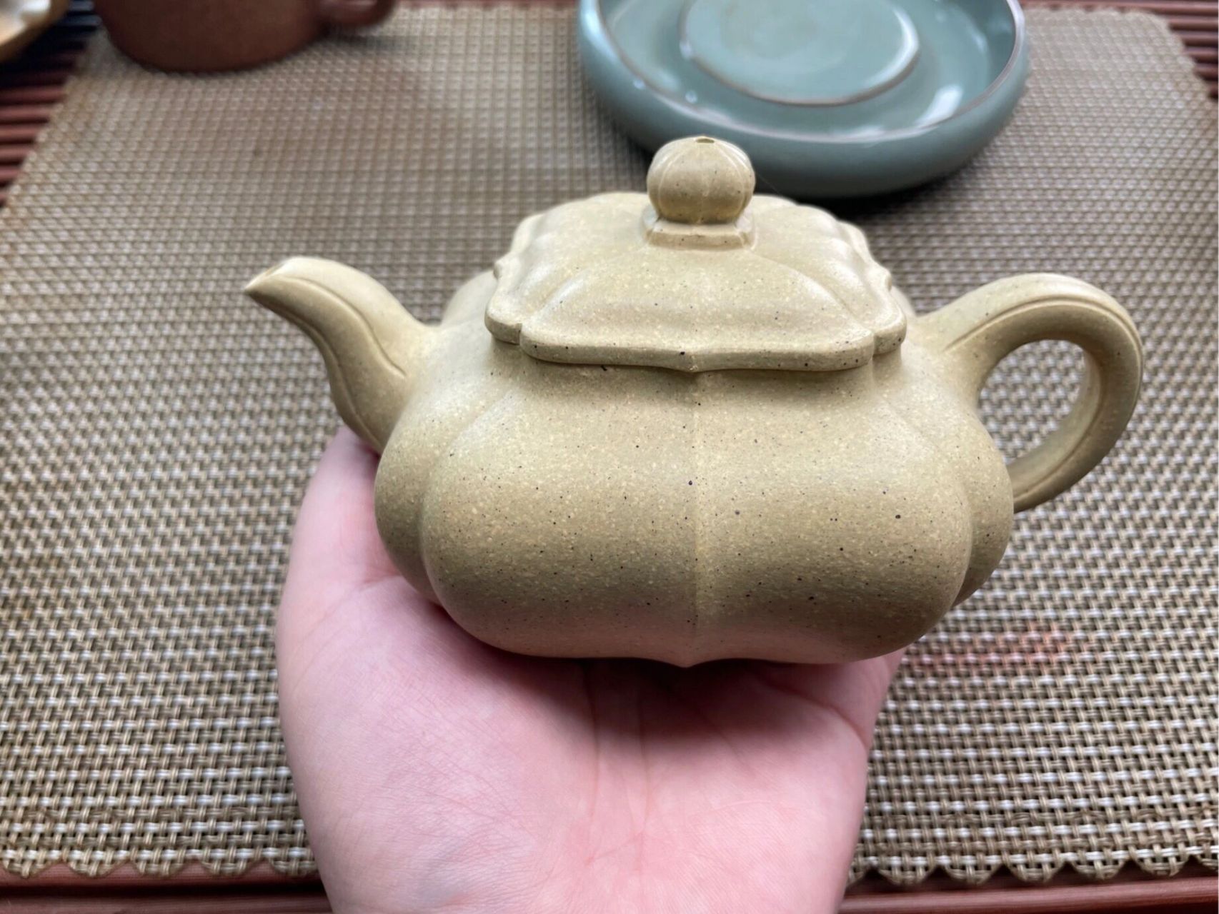 宜兴紫砂壶传炉锦纹器本山绿泥全手工制作 宜兴紫砂壶原矿本山绿泥全
