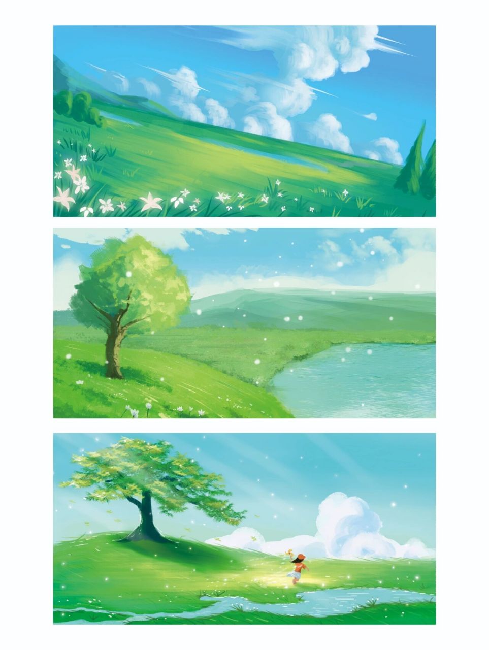 横版卡通背景手绘插画 宝子们晚上好! 今天给大家分享一波草地场景背