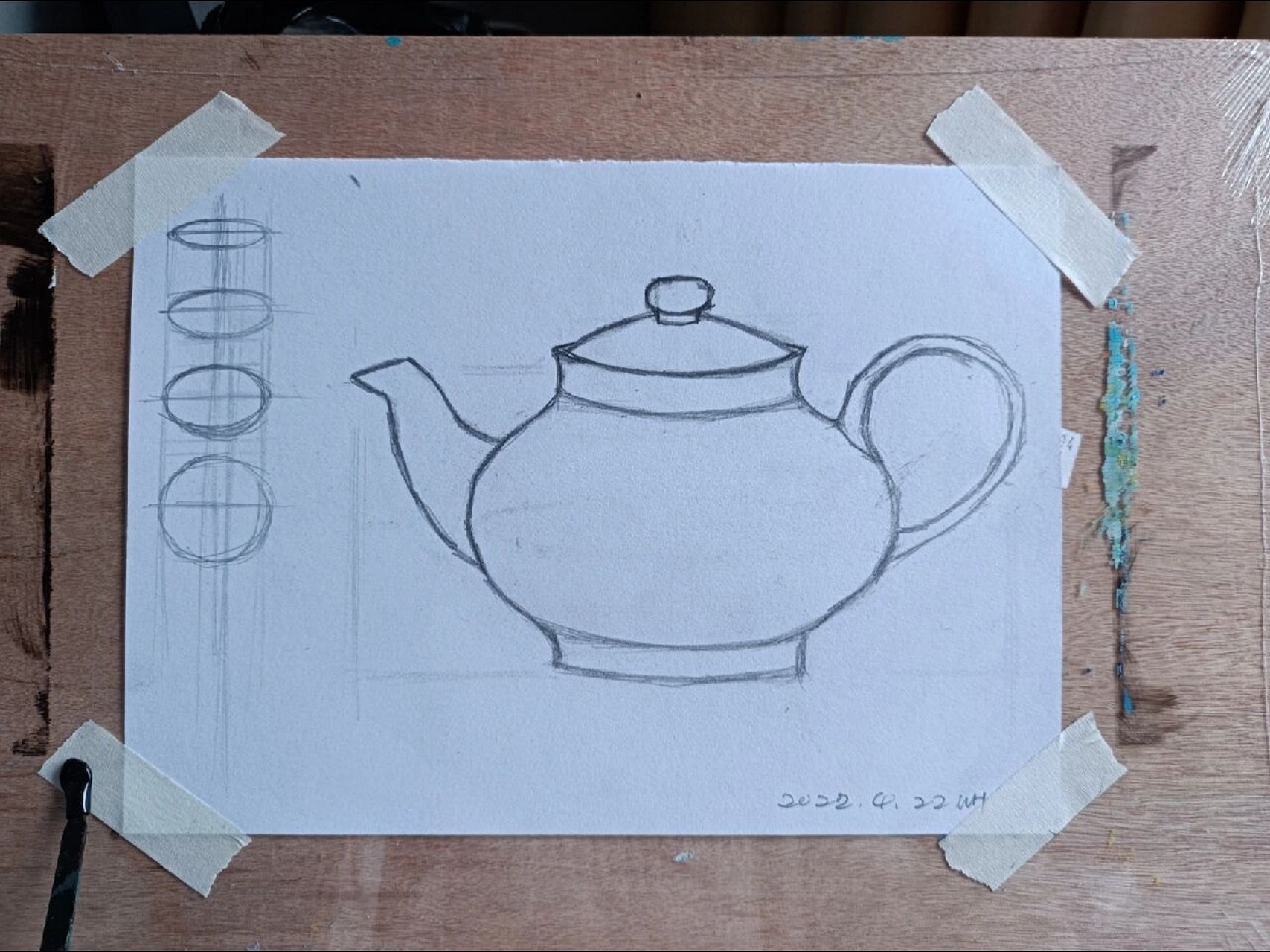 自学画画 图三是原图,图二是我画的茶壶的型.