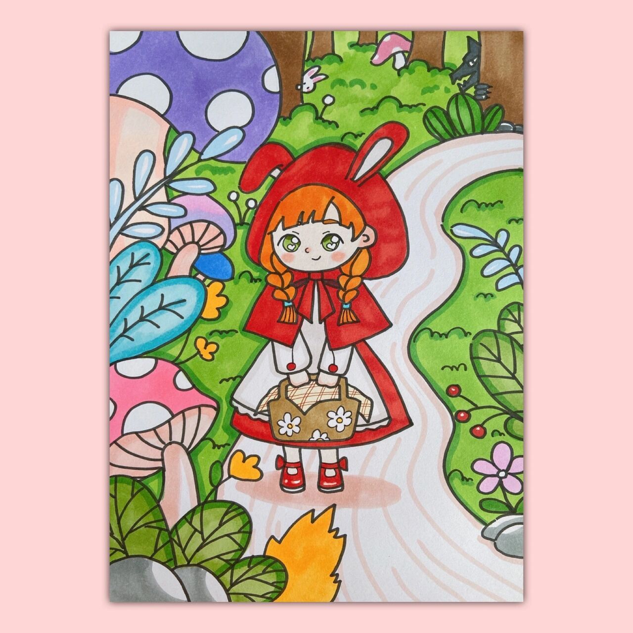 小红帽女孩小裙子儿童画森林公主灰狼简笔画 美术宝 小红帽 课效,童话