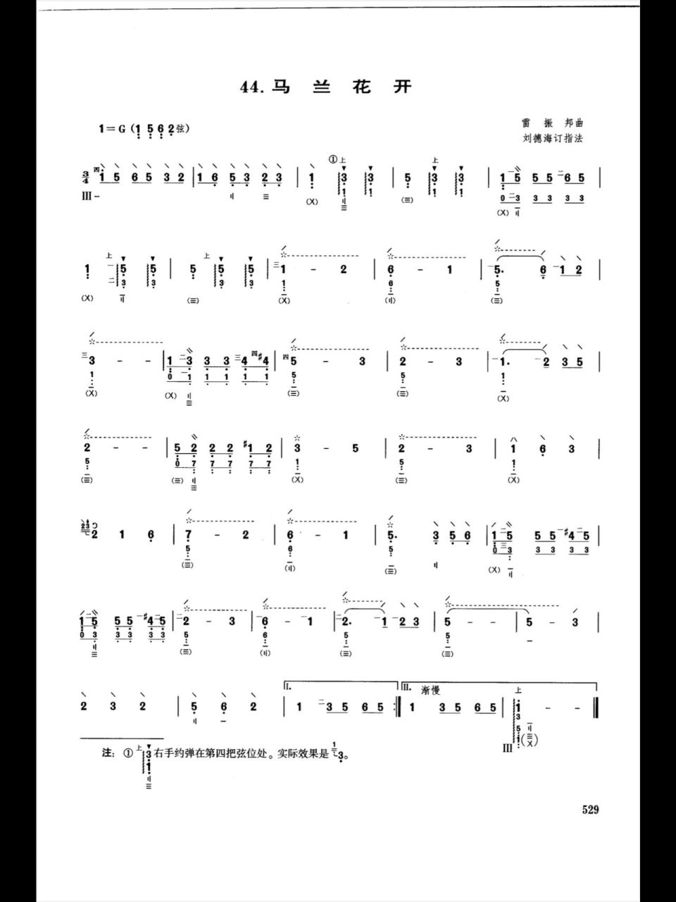 琵琶曲谱分享day 39 《马兰花开》 雷振邦曲 刘德海订指法 来源