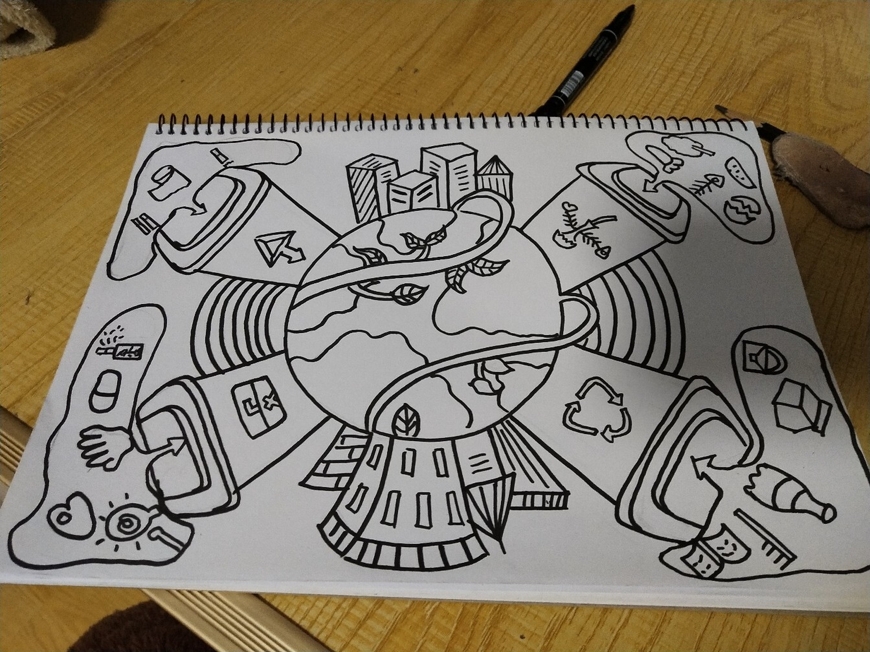 垃圾分类手抄报绘画 马克笔手绘