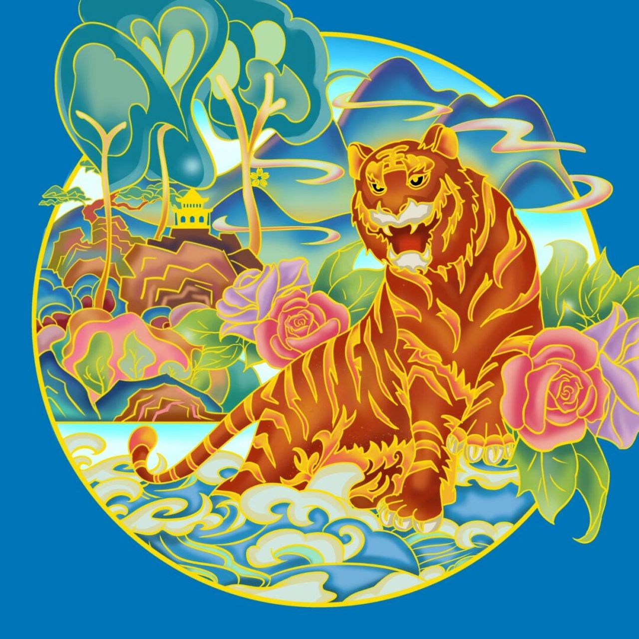 插画分享# #国潮插画# #虎年插画# #虎年国潮# #虎生肖