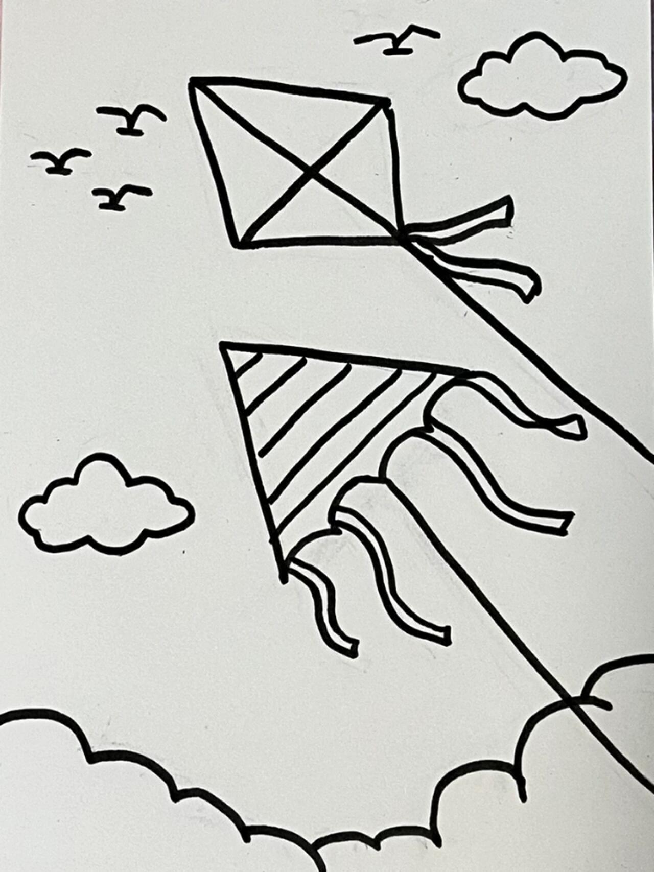 画一本春天|简单的风筝09(附线稿