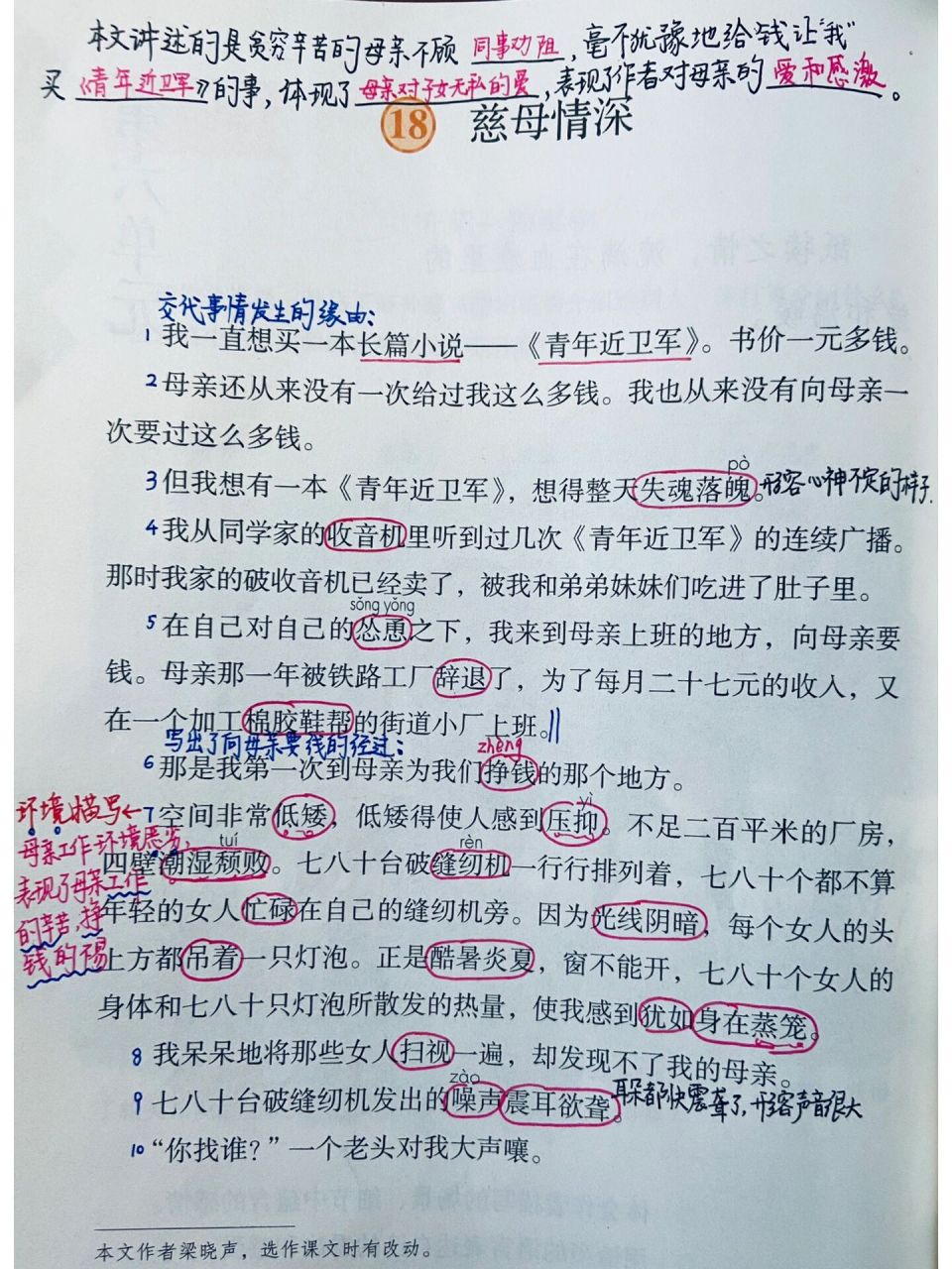 五年级上册18课《慈母情深》课堂笔记  循梦而行,向阳而生.