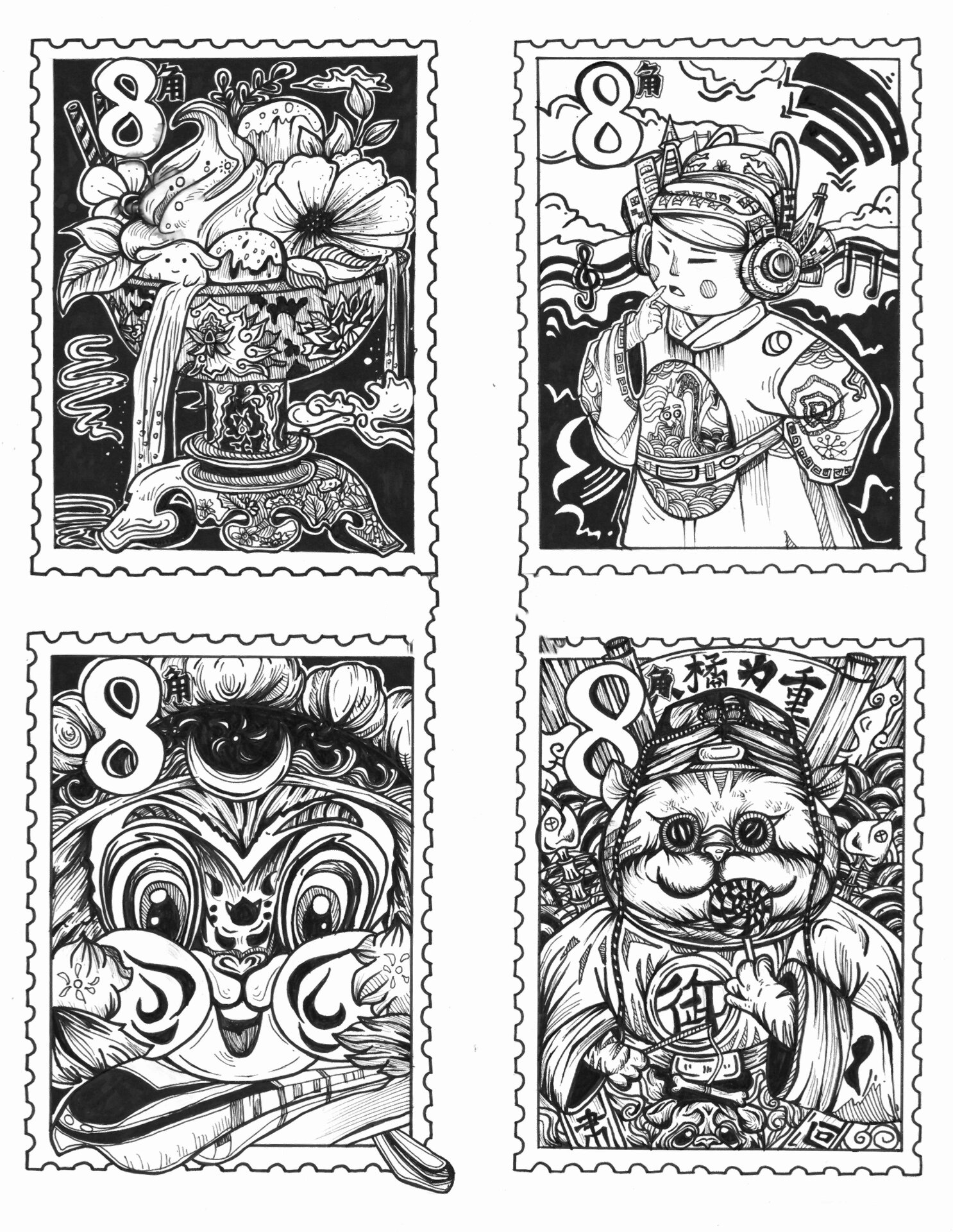 黑白装饰画|国潮主题系列四张·传统与新潮