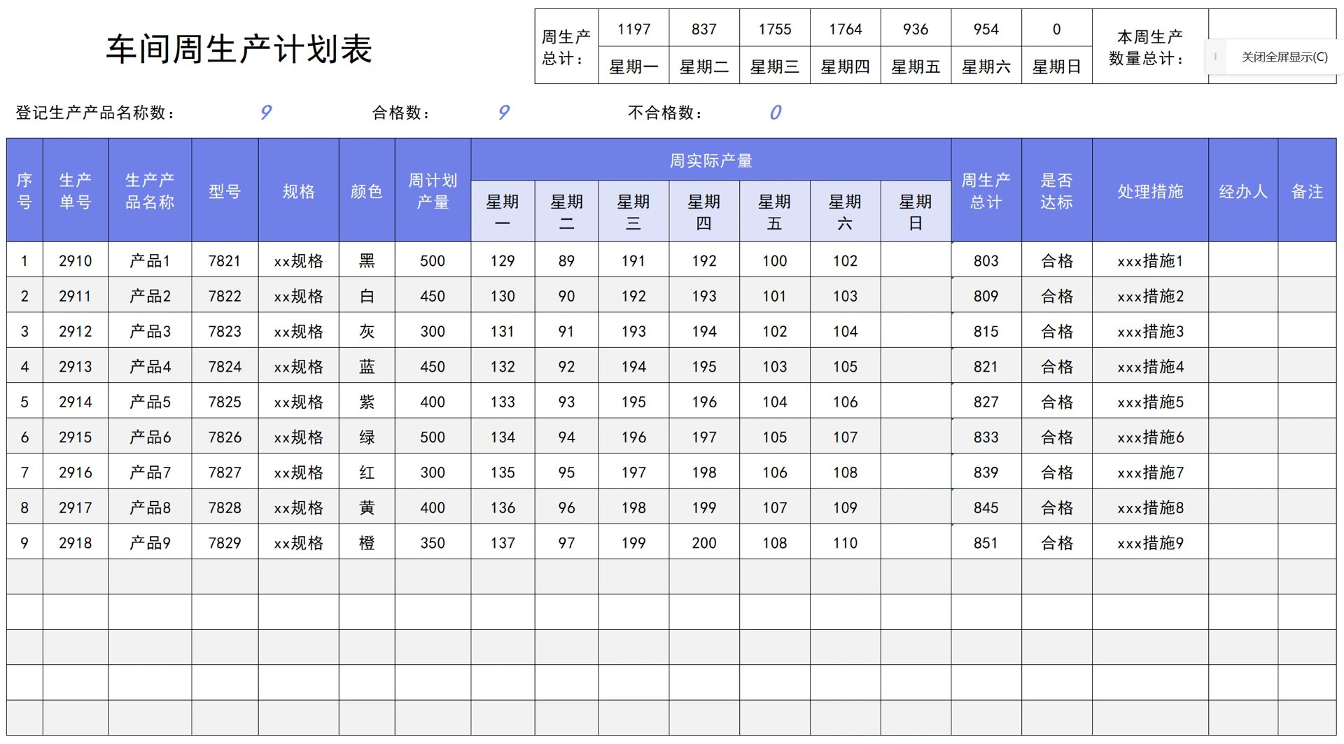 生产计划跟踪表模板图片