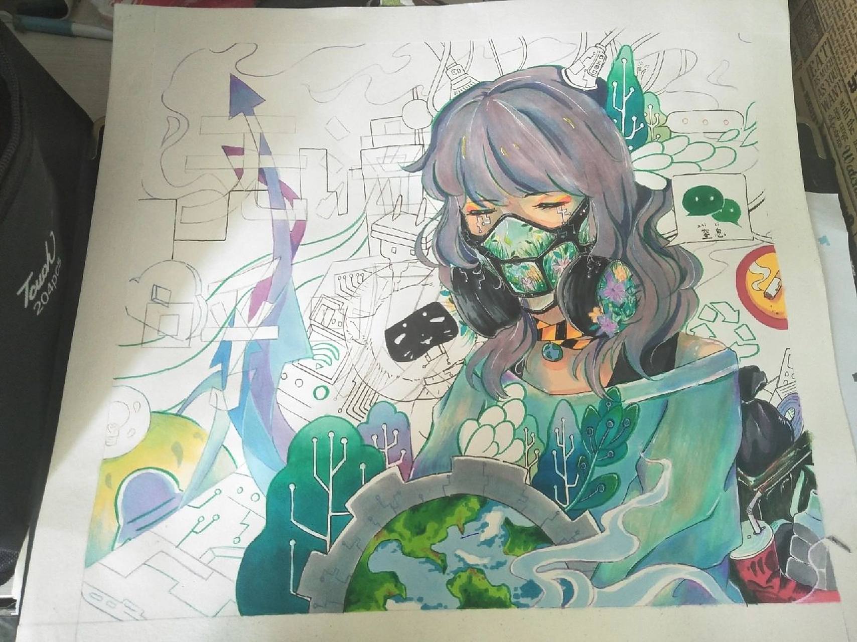 保护地球(环境)宣传画 上面的人借鉴了一个插画,其