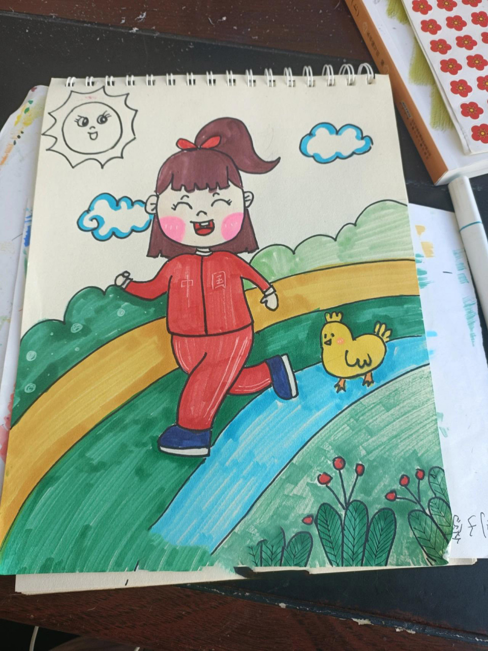 每日一画第153副儿童画《跑步》  之前在抖音里买了很多素描本 用来