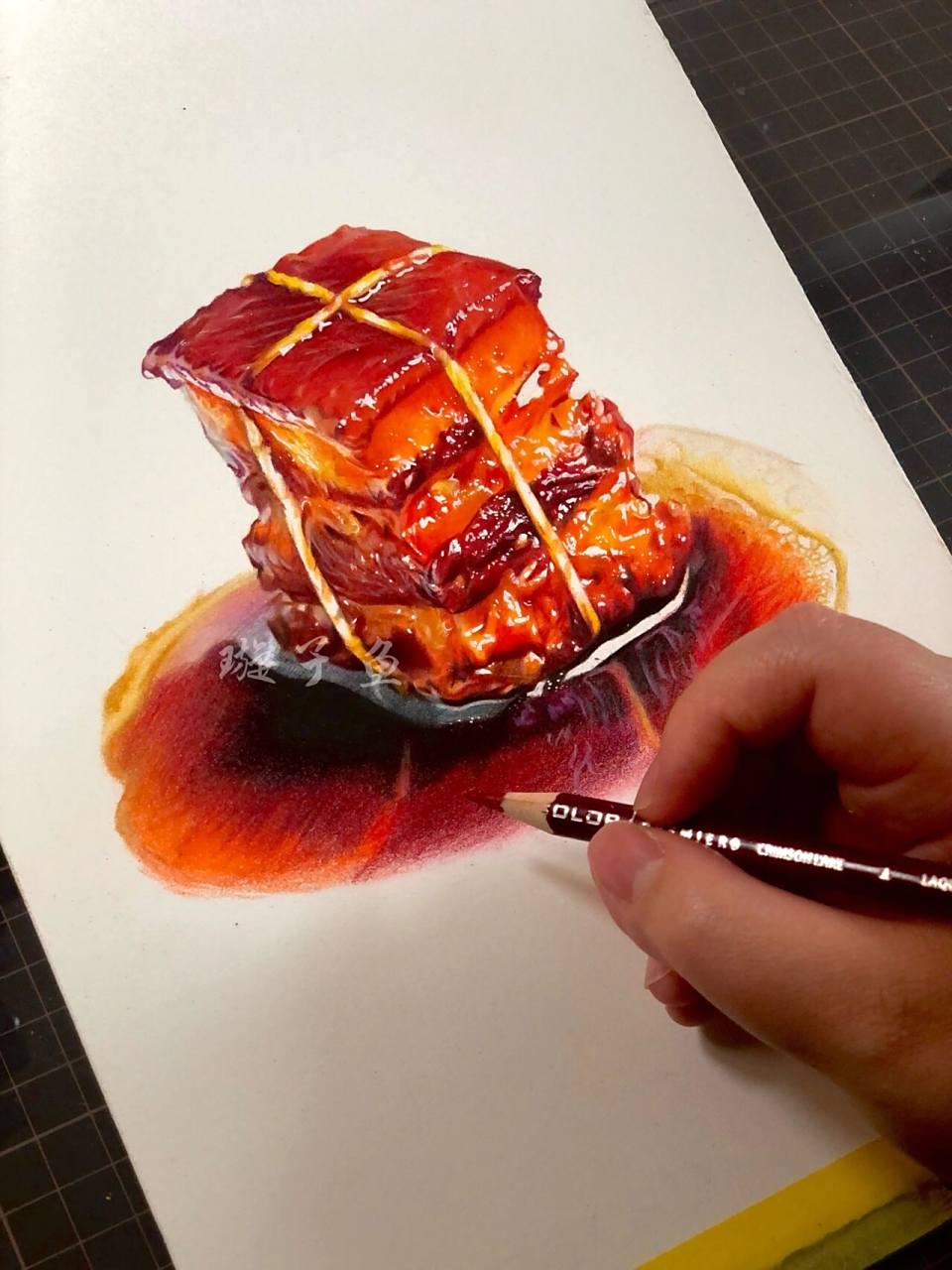 彩铅美食|红烧肉(附步骤图) 深夜炸弹,红烧肉来啦～有没有勾起你的胃