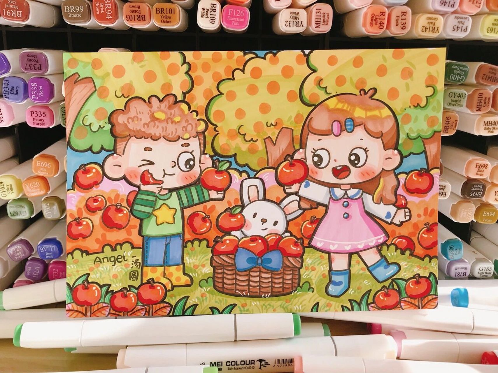 原创秋天马克笔主题画/果子熟了 双11课程录制图!