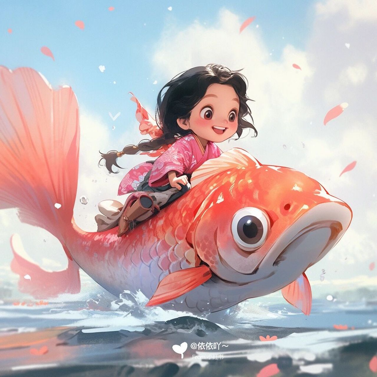 上岸头像 | 锦鲤女孩  乘风破浪  上岸了