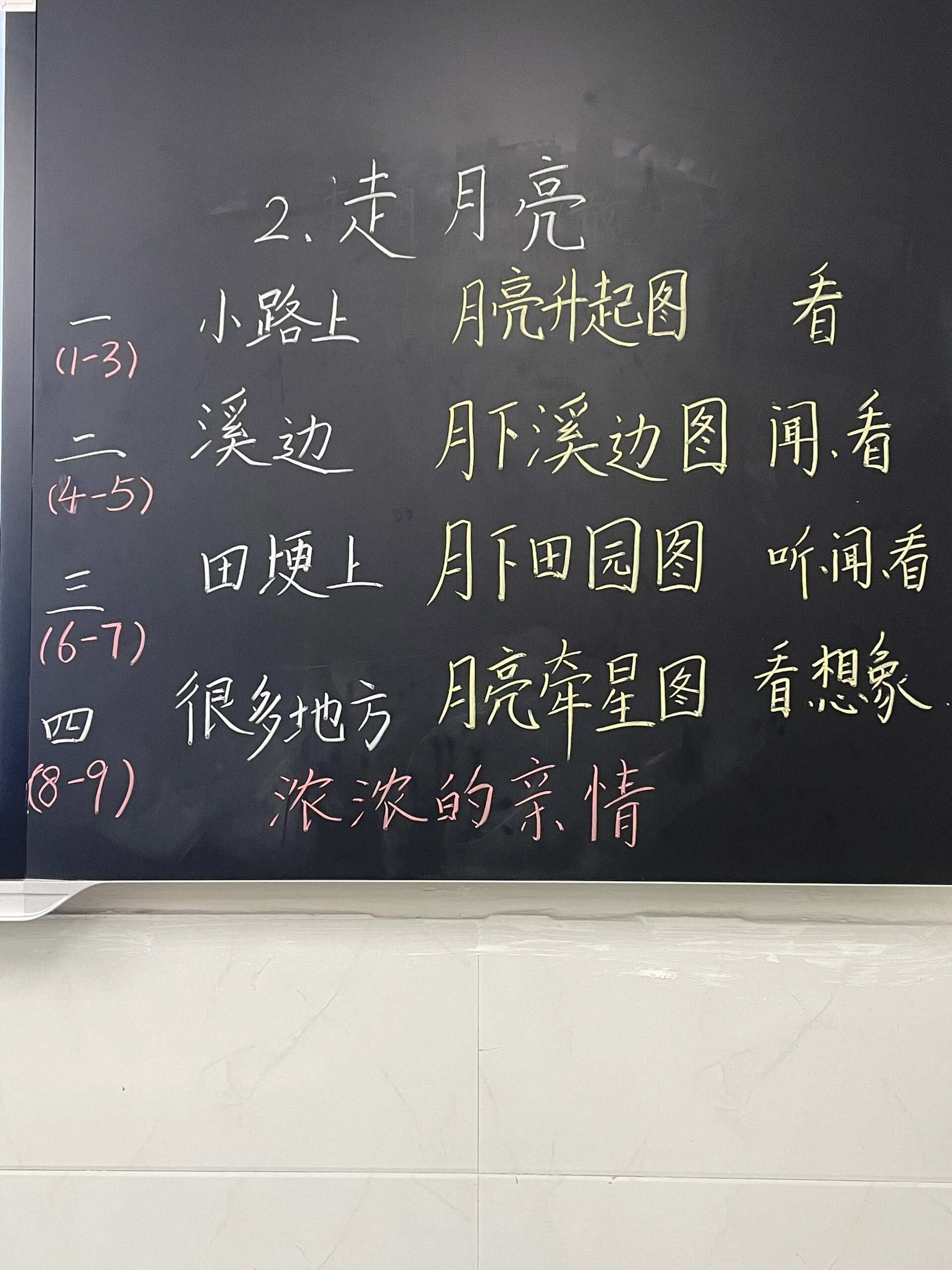 2《走月亮》板书 我也爱走月亮,浓浓亲情