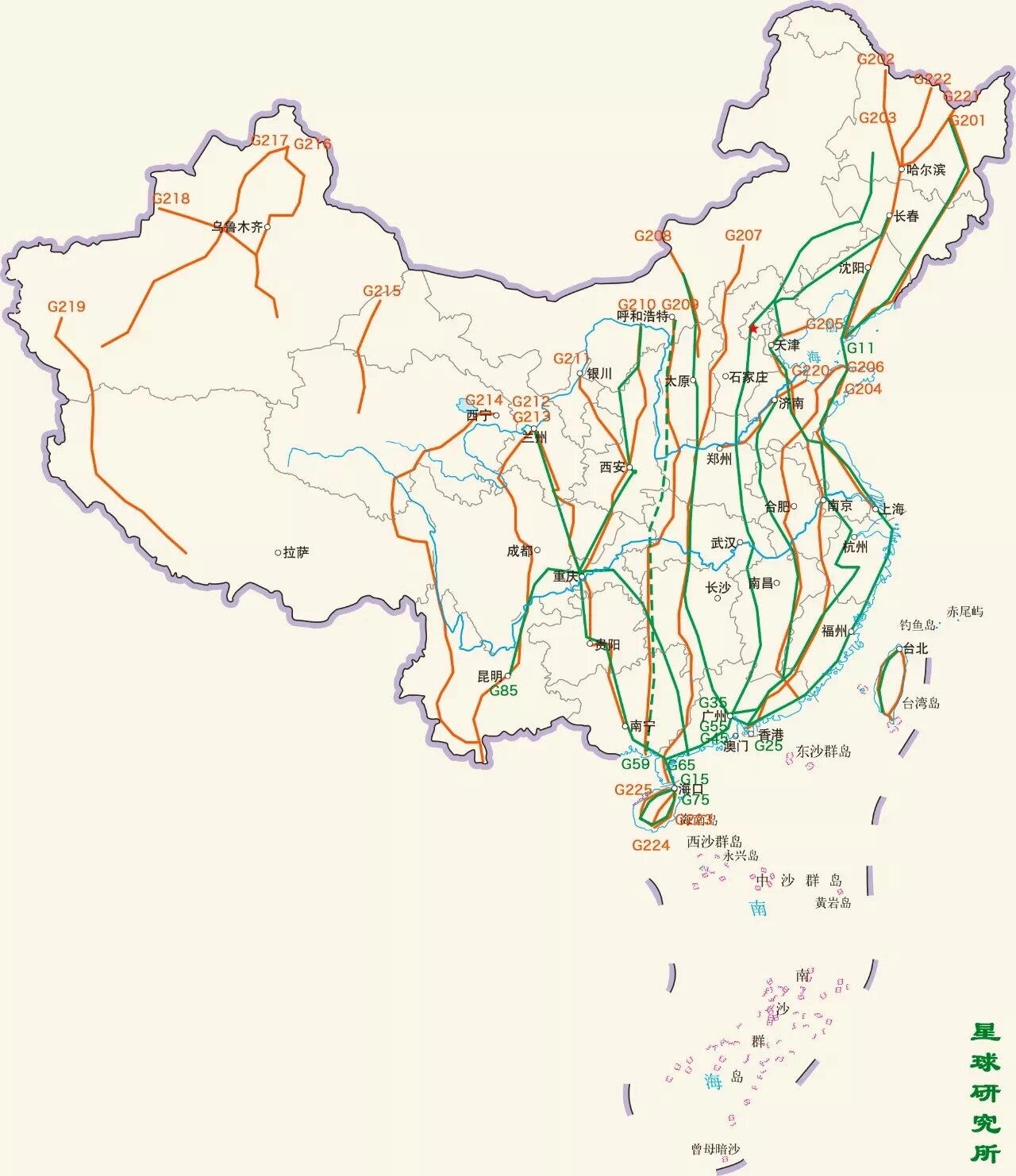 中国主要公路示意图