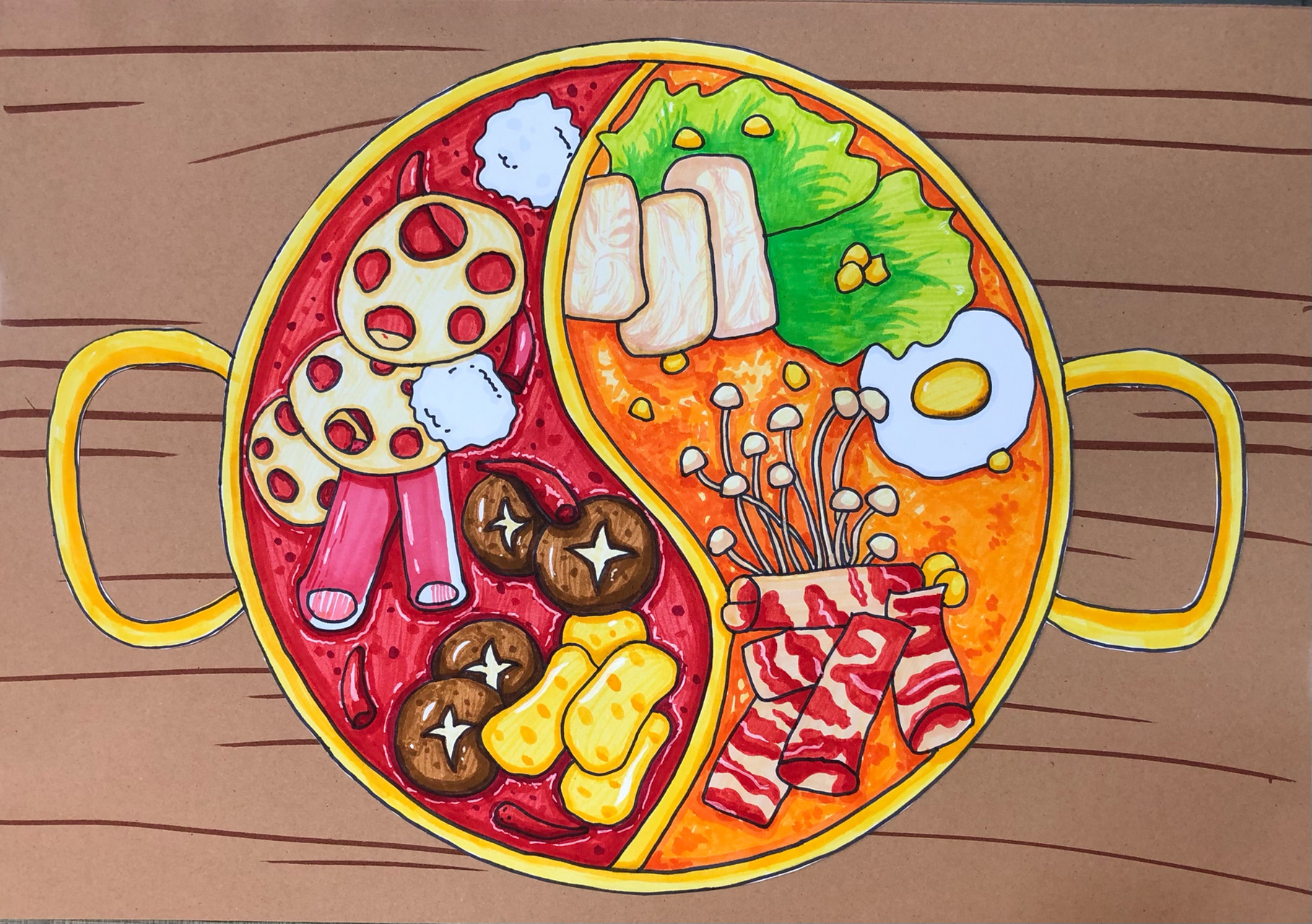 儿童画  热气腾腾的火锅 冬天就是吃火锅的季节啦 我们一起来画一幅