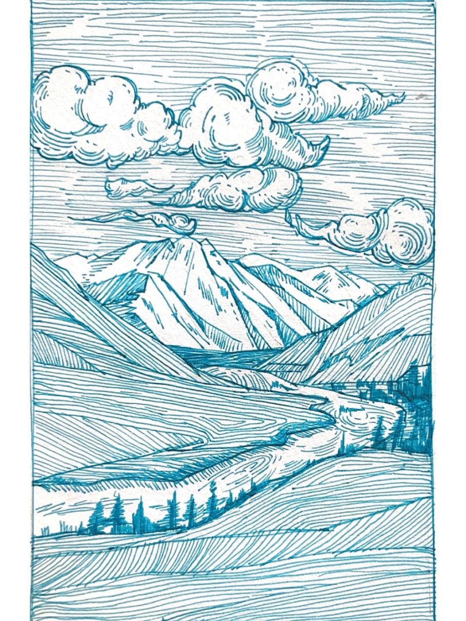 风景速写2/100 钢笔速写 其实我用走珠笔画的 总有风景是治愈的 图片