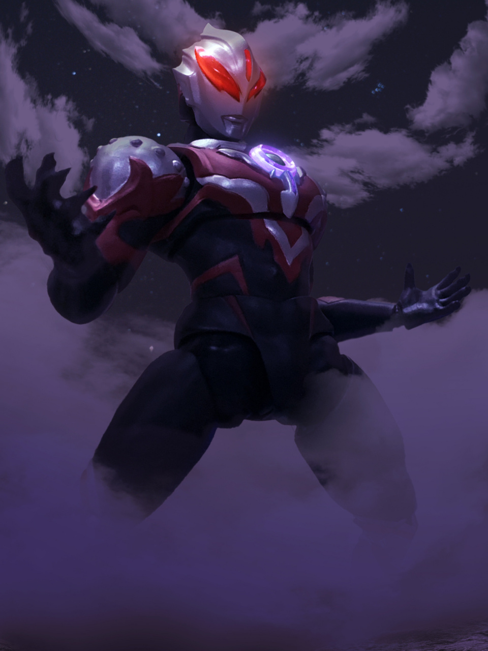 特摄摄影|红眼巨人降临的夜晚 修了两天的欧布雷霆肩章(暗耀)形态