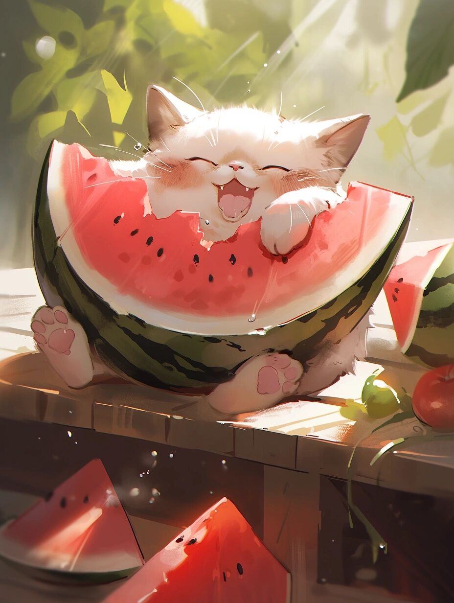 画画记录一夏|猫咪吃西瓜 头像 猫咪吃西瓜可太可爱了,忍不住多发几张