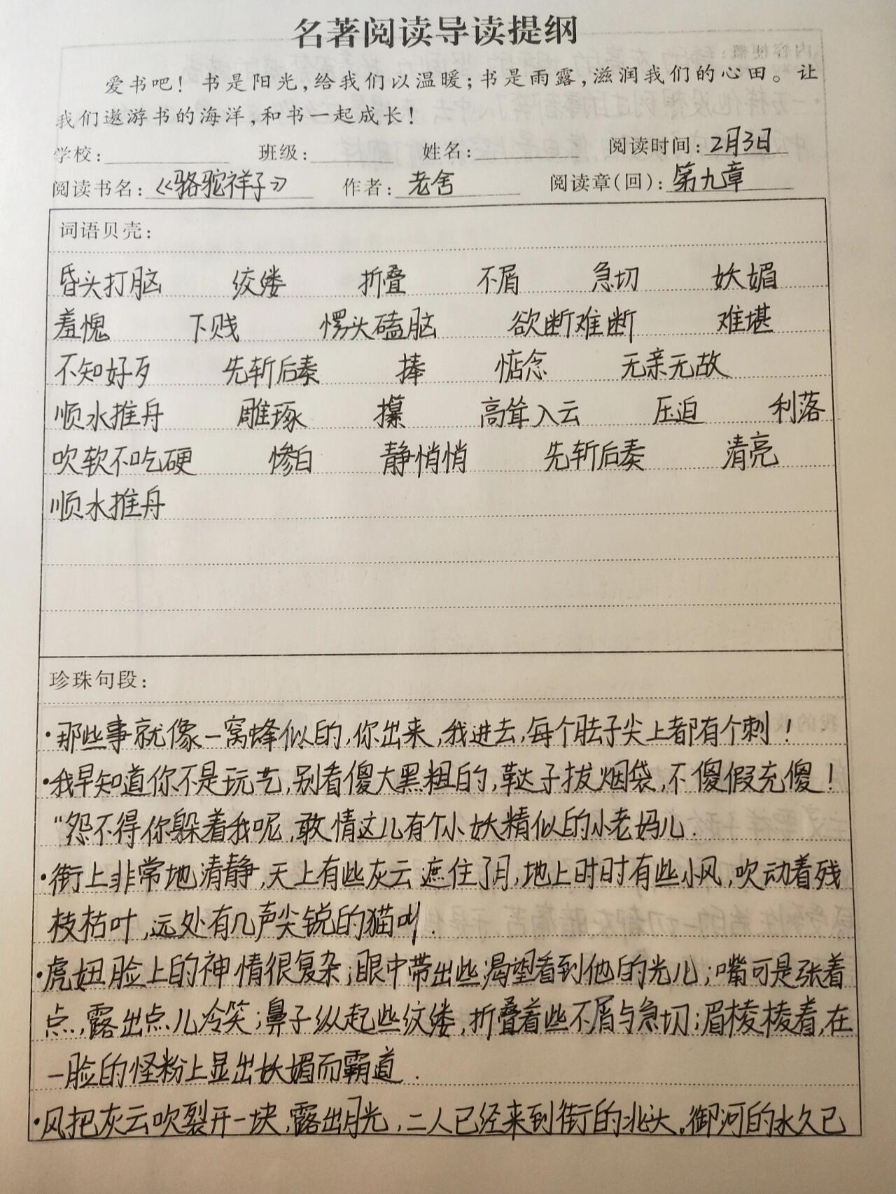 初一必读《骆驼祥子》第九章读书笔记