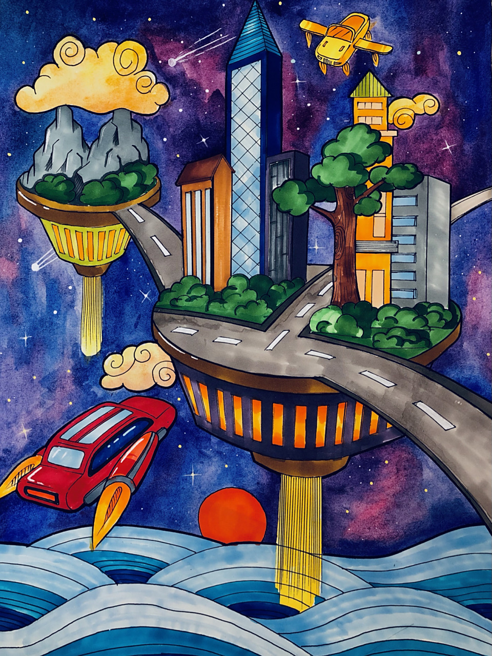 科学幻想画 科技改变生活  被问爆的背景用啥画的 就是樱花水彩盘哦